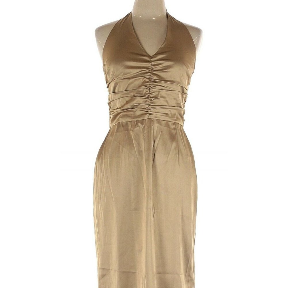 GOLD DONNA RICCO HALTER-STYLE EVENING DRESS NWT